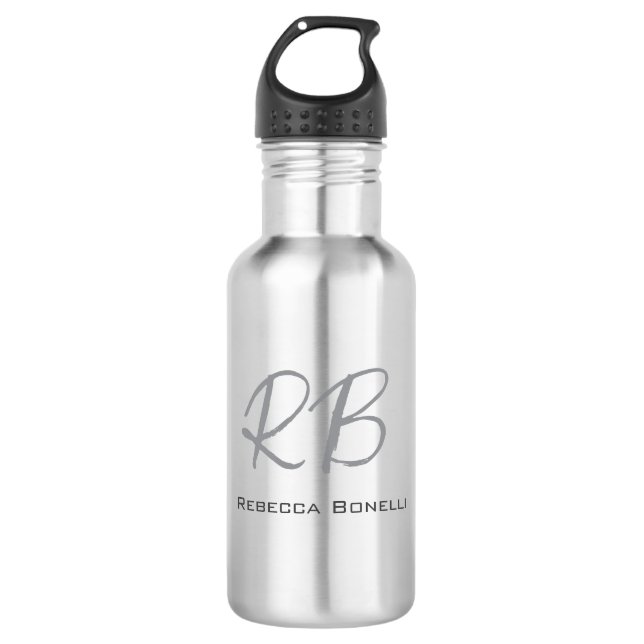 Exclusive Unique White Grey Monogram Modern 710 Ml Water Bottle (Front)