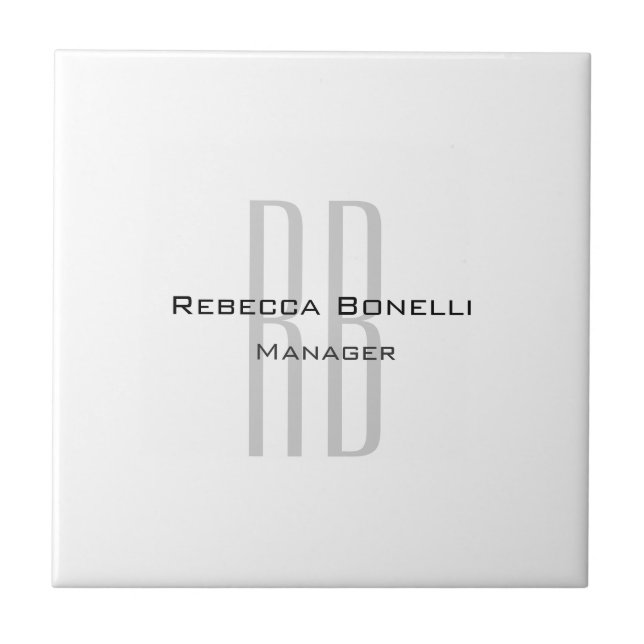 Exclusive Unique White Grey Monogram Modern Ceramic Tile (Front)