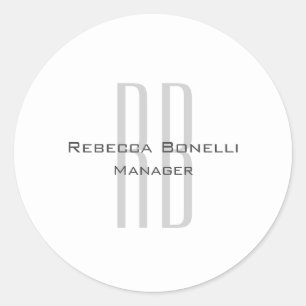 Exclusive Unique White Grey Monogram Modern Classic Round Sticker