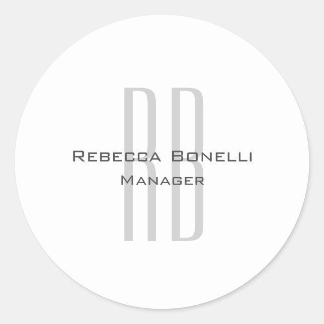 Exclusive Unique White Grey Monogram Modern Classic Round Sticker (Front)