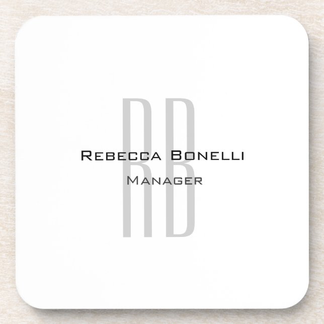 Exclusive Unique White Grey Monogram Modern Coaster (Front)