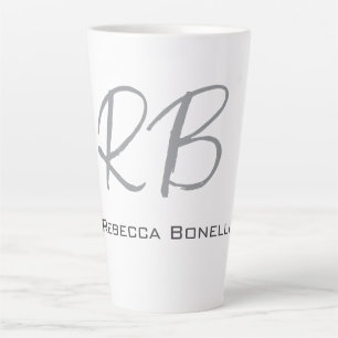 Exclusive Unique White Grey Monogram Modern Latte Mug