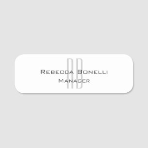 Exclusive Unique White Grey Monogram Modern Name Tag