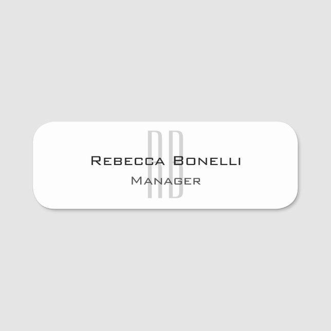 Exclusive Unique White Grey Monogram Modern Name Tag (Front)