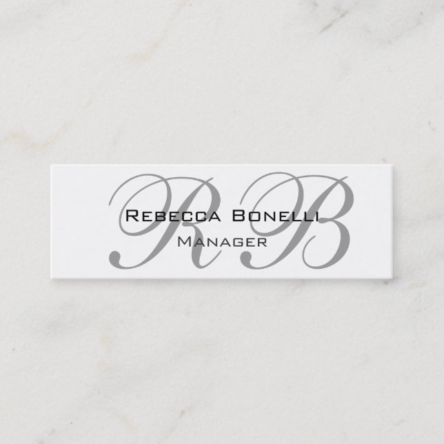 Exclusive Unique White Grey Monogram Slim Mini Business Card (Front)