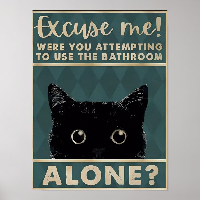 Excuae me！the bathroom alone？Funny Dark Cat Poster (Front)