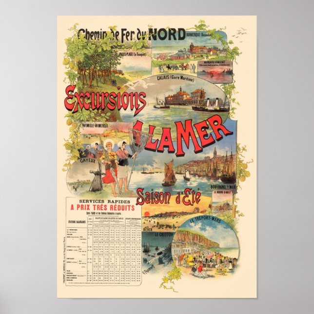 Excursions à la Mer France Vintage Poster 1891 (Front)