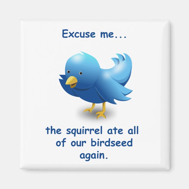 Excuse me....the squirrel ate all of our birdseed magnet (Front)