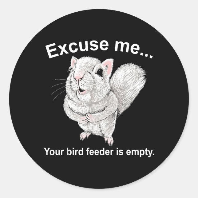 Excuse Me Your Birdfeeder Is Empty Funny Squirrel Classic Round Sticker (Front)
