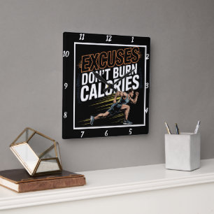 Excuses Don't Burn Calories Runner Square Wall Clock