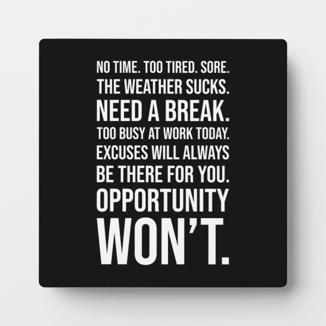 Excuses vs Opportunity - Gym, Hustle, Success Plaque (Front)