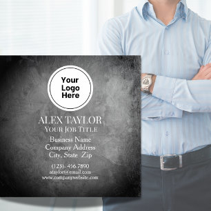 Executive Black White Grey Logo QR Code Square Business Card
