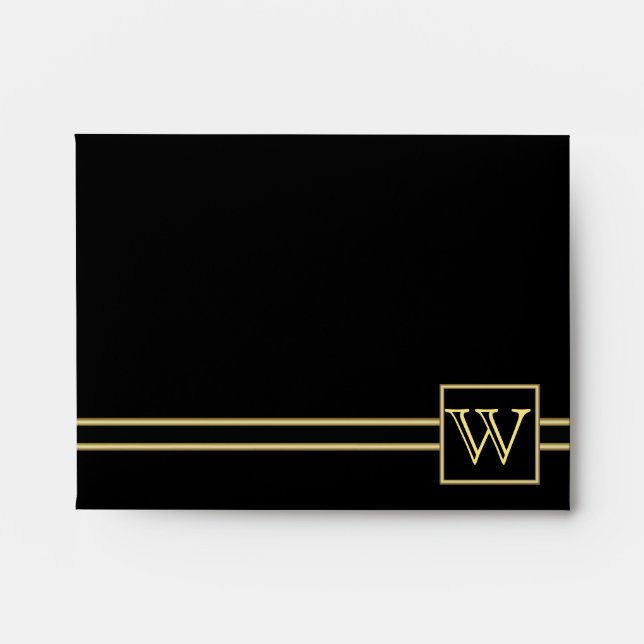 Executive Black with Gold Monogram | Green Envelopes (Front)