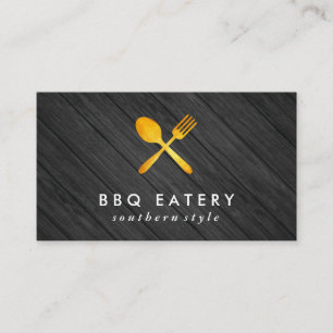Executive Chef Golden Utensils Wood Trim Business Card