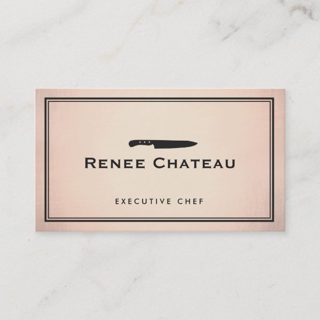 Executive Chef Knife Logo Copper Background Business Card (Front)