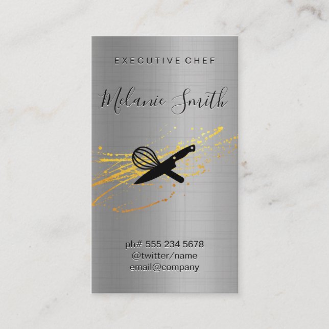 Executive Chef | Metallic Background Business Card (Front)
