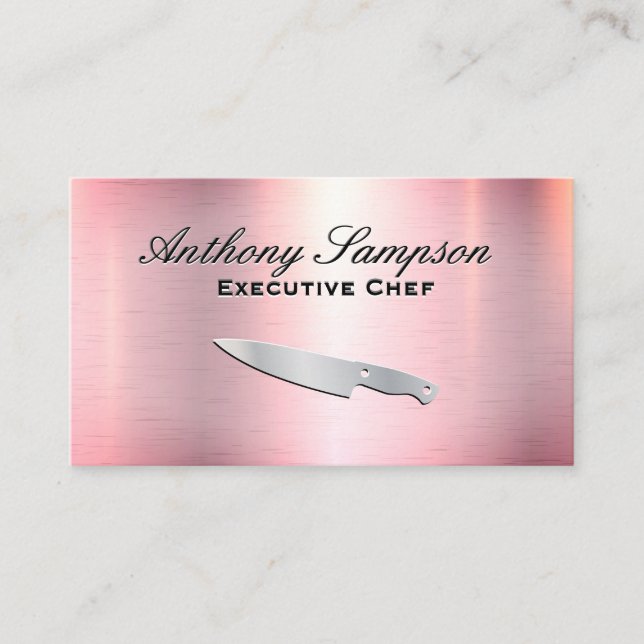 Executive Chef | Pink Silver Metallic Business Card (Front)