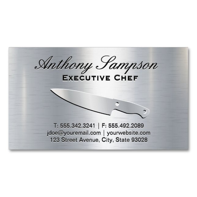 Executive Chef | Silver Metallic Gloss Background Magnetic Business Card (Front)