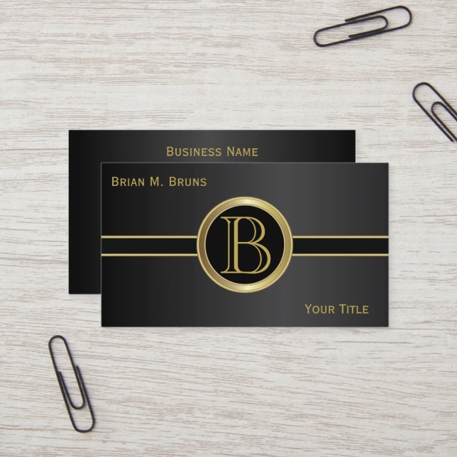 Executive Classic Black Monogram Business Card (Front/Back In Situ)