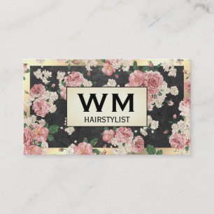 Executive Gold Frame Slate Floral Pattern Business Card