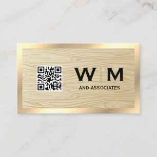 Executive Gold   Wood Grain   QR Code Business Card
