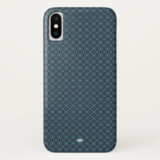 Executive iPhone X Case Blue Pattern Monogrammed (Back)
