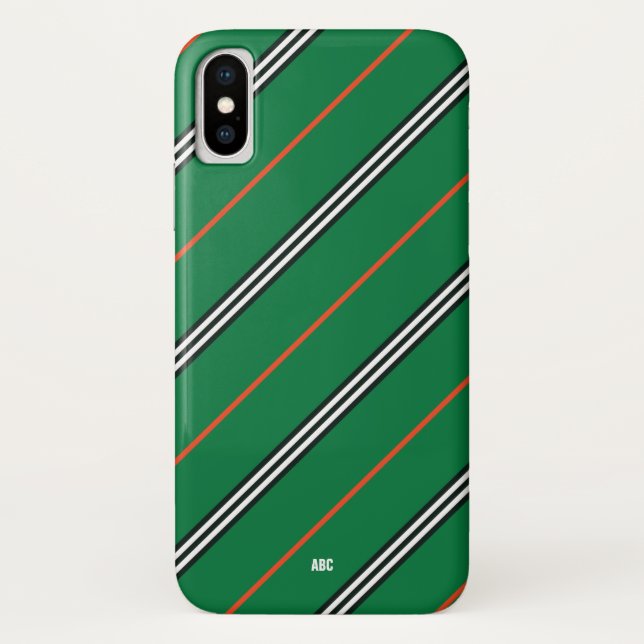 Executive iPhone X Case Green Striped Monogrammed (Back)