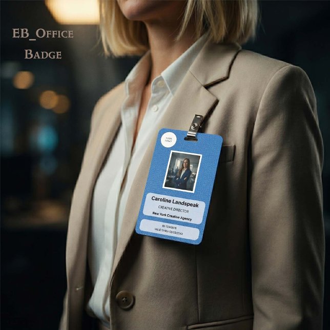 Executive Light Blue Leather Custom Logo Photo ID  Badge (Chic Blue Leather Custom Logo Photo ID Vertical Badge
Size: 2.13” x 3.38”
)