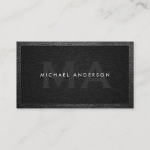 Executive Monogram   Black Linen   Leather Trim Business Card