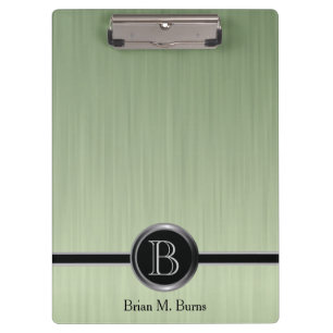 Executive Monogram Design - Peridot Brush Steel Clipboard