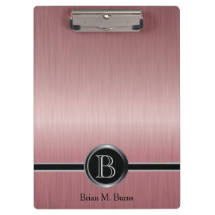 Executive Monogram Design - Ruby Brush Steel Clipboard