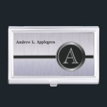 Executive Monogram Design | Tanzanite Brush Steel Business Card Holder<br><div class="desc">Executive Designed Business Card Cases ready for you to customise. ✔NOTE: ONLY CHANGE THE TEMPLATE AREAS NEEDED! 😀 If needed, you can remove the text and start fresh adding whatever text and font you like. 📌If you need further customisation, please click the "Click to Customise further" or "Customise or Edit...</div>
