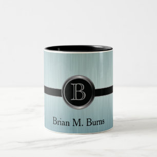 Executive Monogram Design - Turquoise Brush Steel Two-Tone Coffee Mug