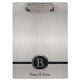 Executive Monogram Design - White Brush Steel Clipboard