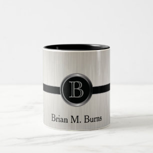 Executive Monogram Design   White Brush Steel Two-Tone Coffee Mug