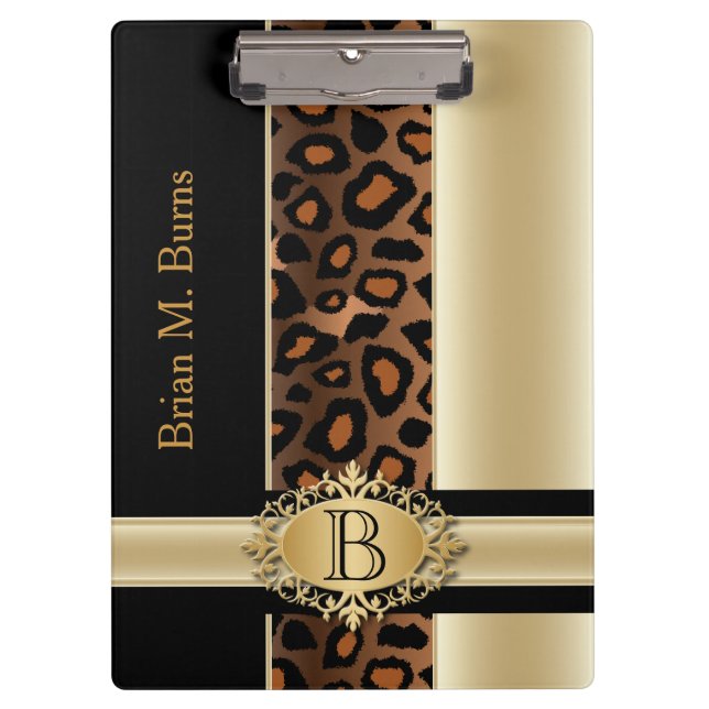 Executive Monogram Leopard Design | Champagne Clipboard (Front)