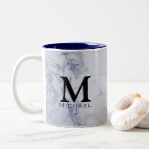Executive Monogram White Blue Marble Two-Tone Coffee Mug