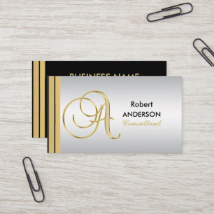 Executive Monogrammed Gold Black Silver Letter 'A' Business Card