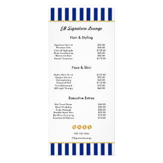 Executive Navy Blue Stripe Gold Service Price List Rack Card