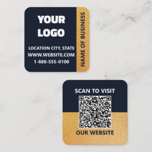 Executive Navy Gold QR Code Square Business Card