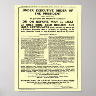 Executive Order 6102 Forbidding Gold Coin Bullion Poster