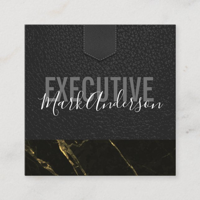 Executive | Signature Series Black Gold Marble Square Business Card (Front)