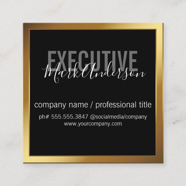 Executive | Signature Series | Gold Border Square Business Card (Front)