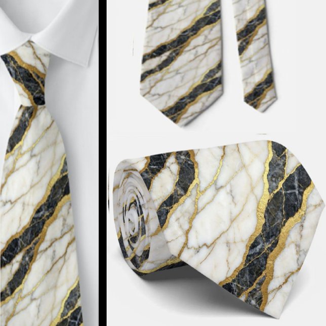 Executive Tie | Luxury Marble B&W + Gold (Creator Uploaded)