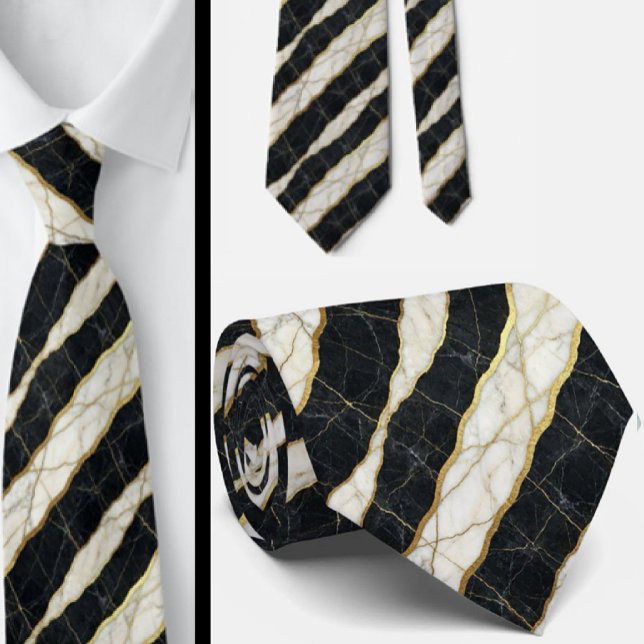 Executive Tie | Luxury Marble B&W + Gold (Creator Uploaded)