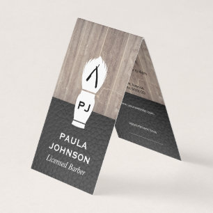 Executive Wood Leather Barber Blade Business Card