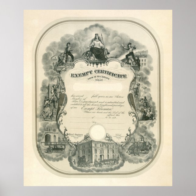 Exempt Fireman Certificate 1898 Poster (Front)