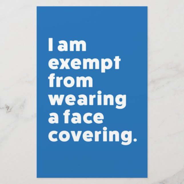 Exempt From Wearing a Face Covering Stationery (Front)