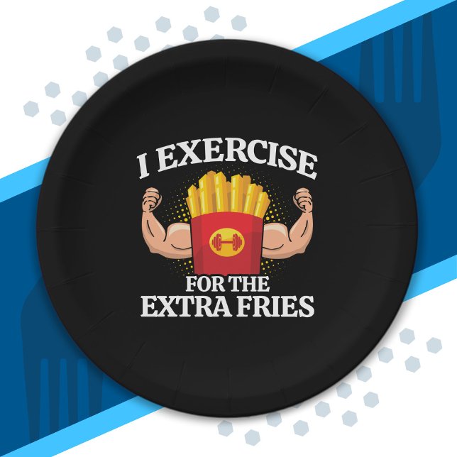 Exercise Extra Fries - Funny Workout Fitness Meme Paper Plate (Creator Uploaded)