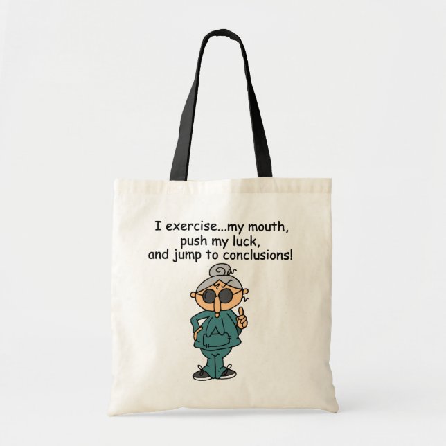 Exercise, Push, Jump Humour Tote Bag (Front)